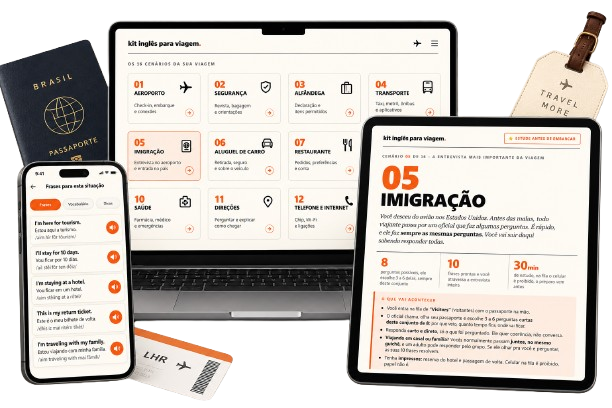 Kit Inglês para Viagem no computador, celular e tablet